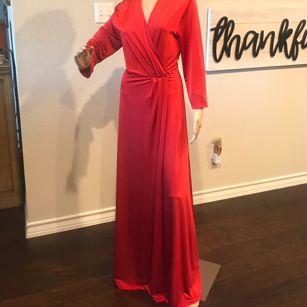 Beautiful floor length red wrap dress